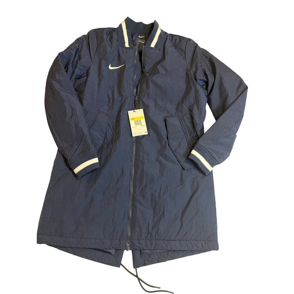 Nike women S Dugout Full Zip navy  Parka Jacket Nylon Polyester Double zipper